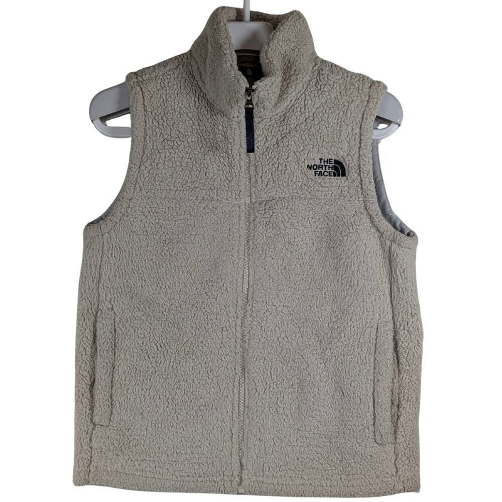 The North Face Sherpa Fleece Vest Cream Full Zip Boys Size Medium M 10-12 USED